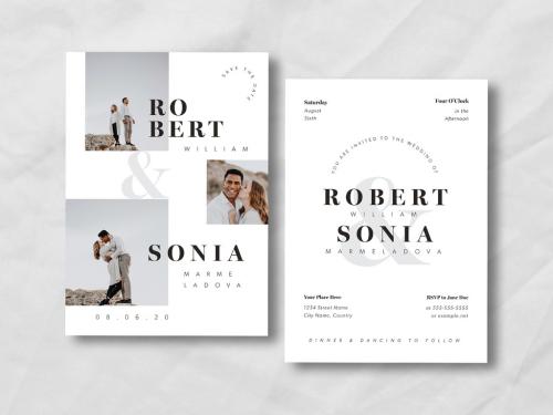 Black and White Wedding Invitation Layout with Gray Accents - 331744177