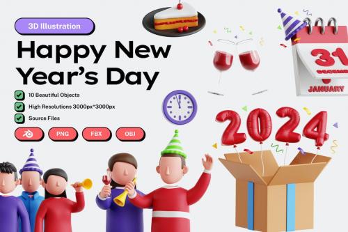 New Year's Day V.1 - 3D Icon Set
