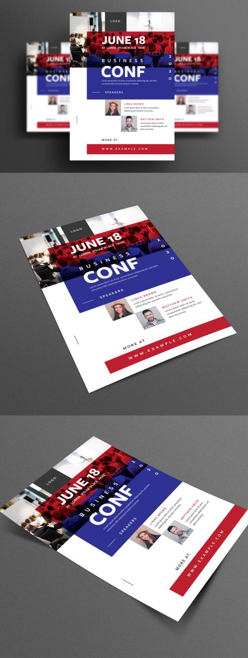 Flyer Layout with Red and Blue Overlay Elements - 331752987