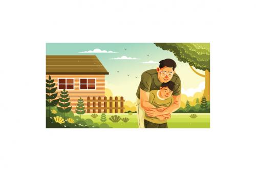 Deeezy - Father Embracing His Son in the Great Outdoors Illustration