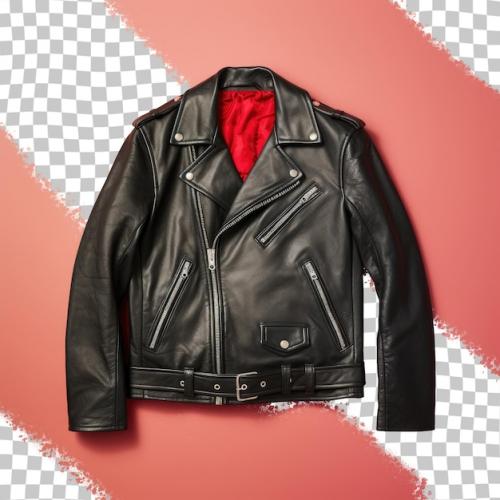 Black Leather Biker Jacket With Red Silk Lining Photographed