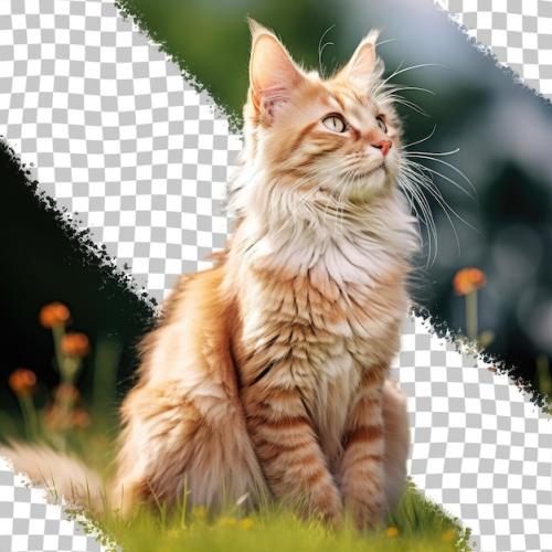 Attractive Orange Maine Coon Cat Lounging In A Garden With A Displeased Look Towards The Side