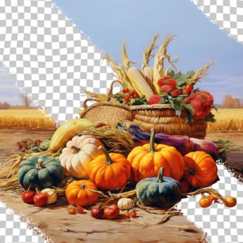 Autumn Village Brings In Ripe Vegetables And Pumpkin