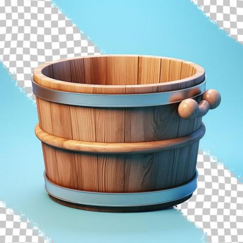 A Wooden Bath Bucket Separated On Transparent Background