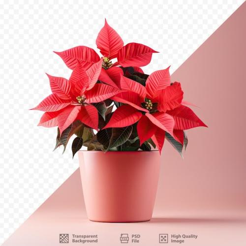 Isolated Red Poinsettia In Pot On Transparent Background A Traditional Christmas Flower