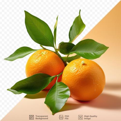 Isolated Tangerine Segments With Leaves On Transparent Background