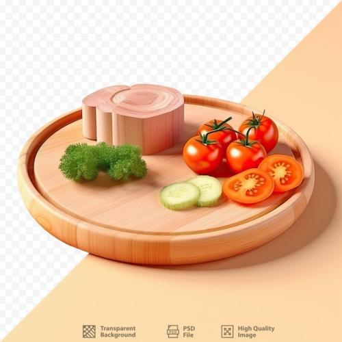 Isolated Wooden Plate With Cooked Pork And Vegetables