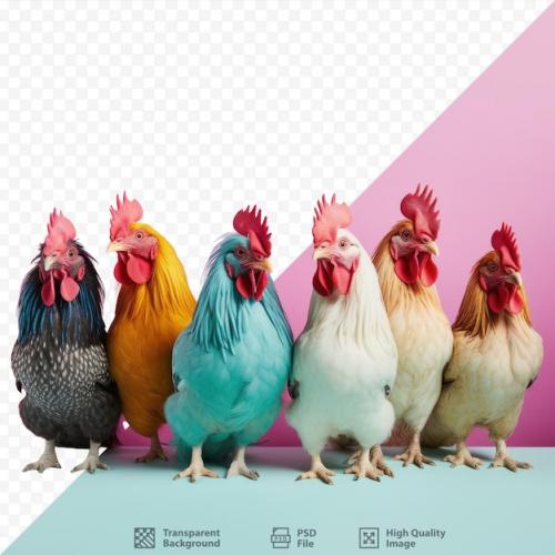 Vivid Chickens Against Transparent Background