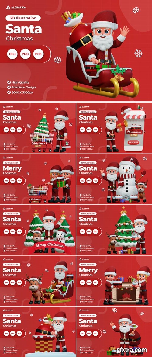 3D Character Christmas Santa Illustration Bundle