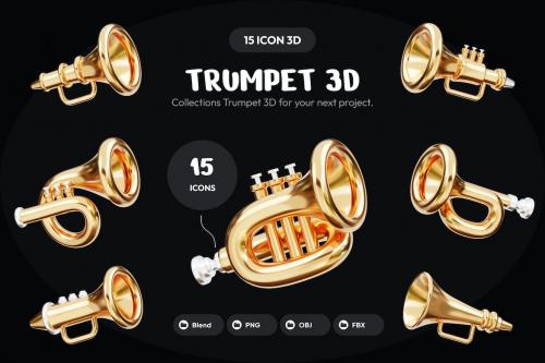 Trumpet Music Equipment 3D Icon Set