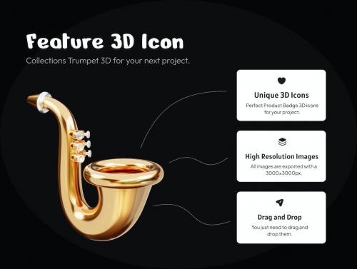 Trumpet Music Equipment 3D Icon Set