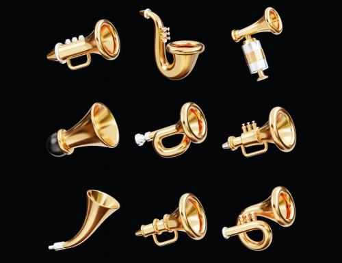 Trumpet Music Equipment 3D Icon Set