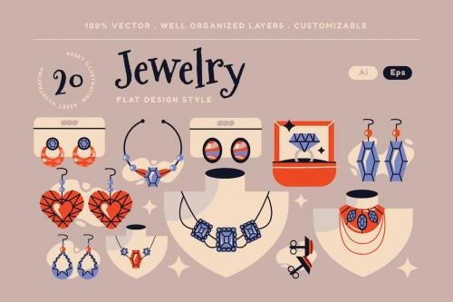 Cream Flat Design Jewelry Asset Illustration