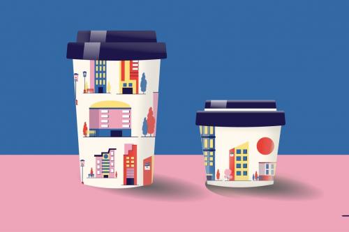 Cream Flat Design City Building Illustration