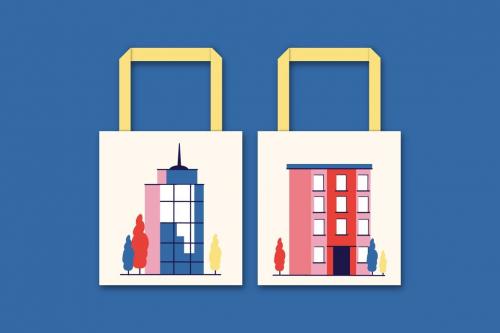 Cream Flat Design City Building Illustration