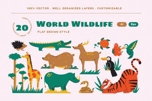 Cream Flat Design World Wildlife Day Illustration