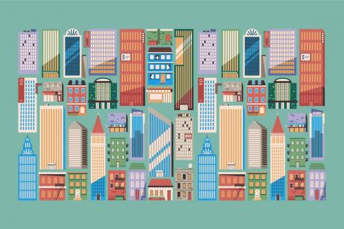 Green Flat City Building Asset Illustration