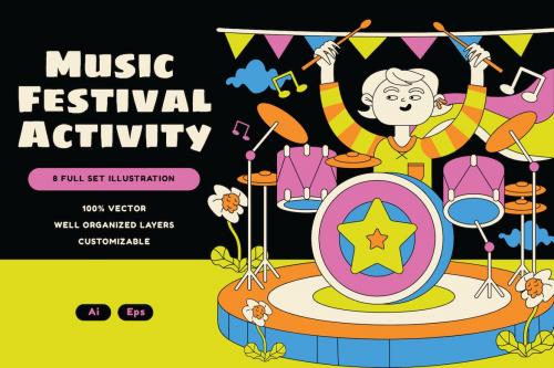 Black Flat Design Music Festival Illustration