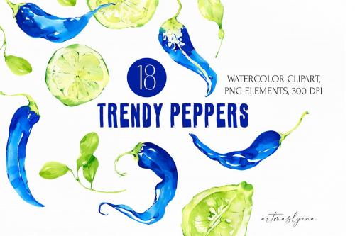 Watercolor Clipart: Peppers and Lime, brave colors