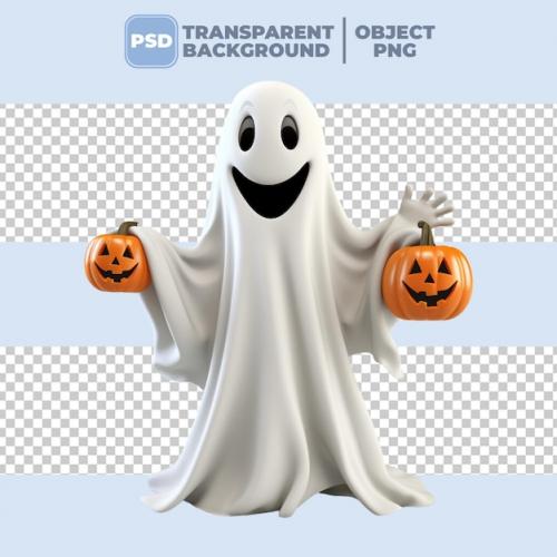 Psd 3d Halloween Boo Ghost Held Halloween Pumpkin