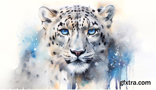 Snow Leopard Serenity: Capturing Expressive Elegance with Watercolor