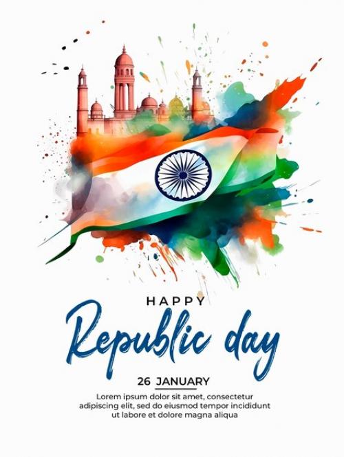 26th January Happy Republic Day Background Design With Indian Flag And Red Fort Concept