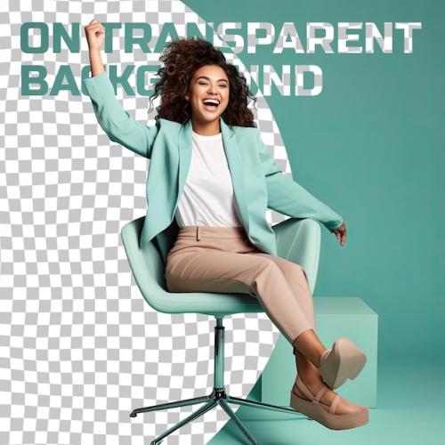 A Ecstatic Young Adult Woman With Wavy Hair From The Aboriginal Australian Ethnicity Dressed In Data Scientist Attire Poses In A Full Length With A Prop Like A Chair Style Against A Pastel T