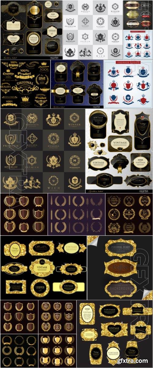 Label and frame, logo, gold vector elements collection