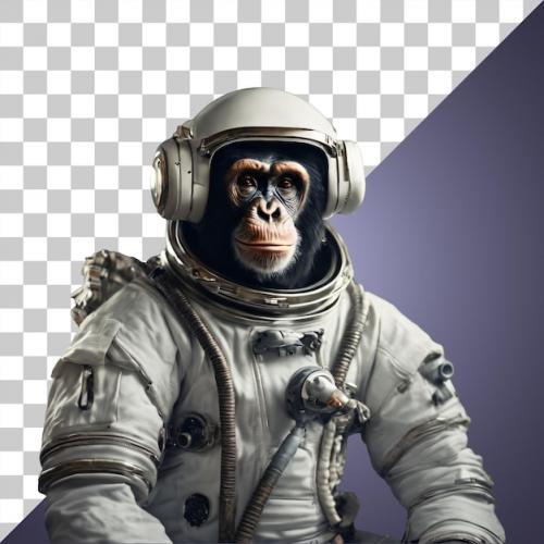 Portrait Of Humanoid Anthropomorphic Chimpanzee Wearing Astronaut Suit Isolated Transparent