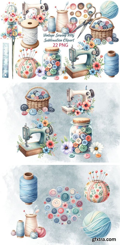 Vintage Sewing PNG Cliparts Collection