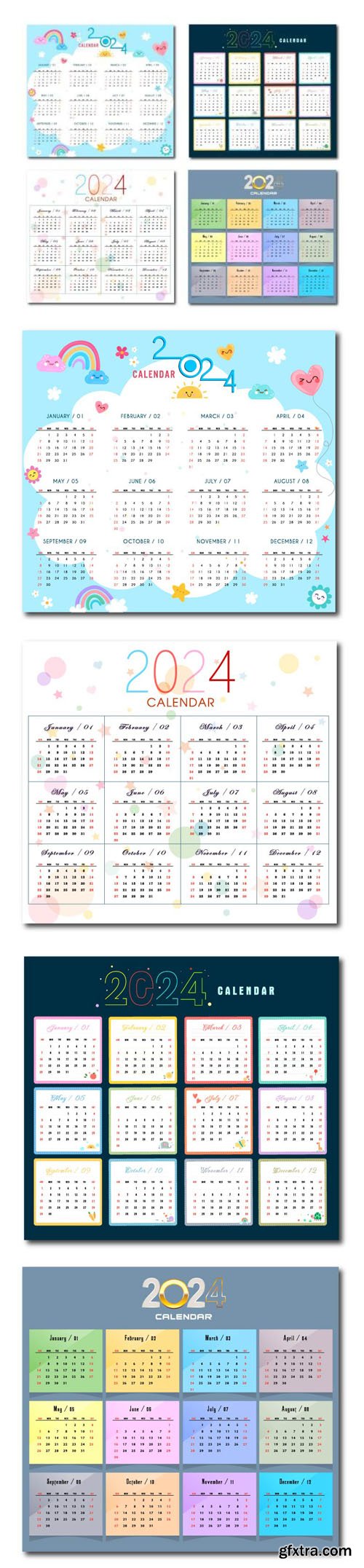 4 Calendars for New Year 2024 - Vector Templates Pack