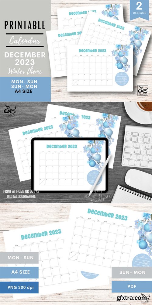 Printable DECEMBER-2023 Calendar - Winter Theme