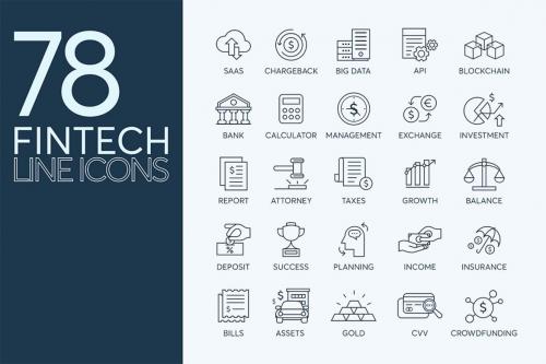 Deeezy - 78 Fintech Line Icons