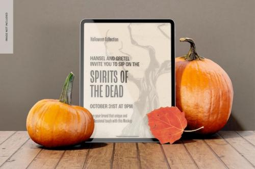 Ipad With Halloween Promo Mockup, Front View