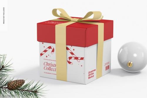 Christmas Gift Box Mockup, Right View