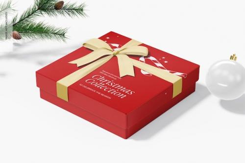 Square Christmas Gift Box Mockup, Right View