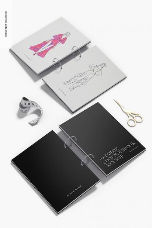 Tailor Shop Notebooks Mockup, High Angle View