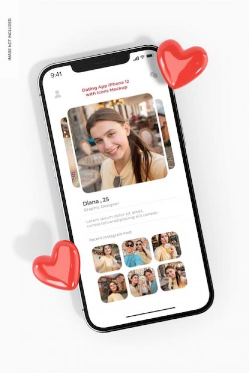 Dating App Iphone 12 With Icons Mockup, Top View
