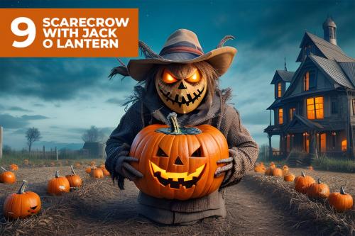 Deeezy - 9 Scarecrow with Jack O Lantern Stock Images