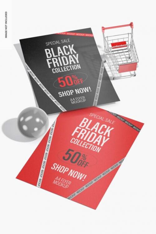 Black Friday A4 Flyers Mockup, High Angle View