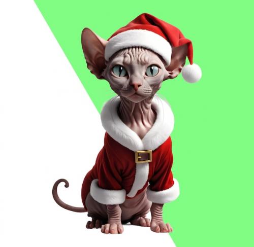 Cute 3d Siamese Cat Dressed As Christmas Santa Claus