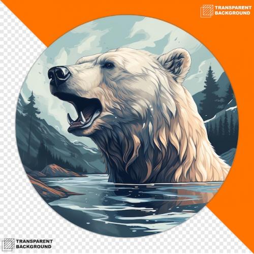 Polar Bears Head Digital Sticker Isolated On Transparent Background