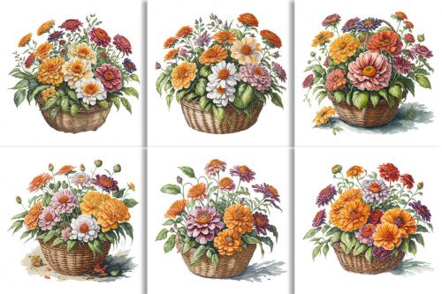 Deeezy - Watercolor Floral Flower Basket Design