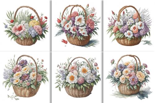 Deeezy - Watercolor Floral Flower Basket Design