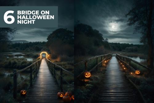 Deeezy - 6 Bridge Halloween at Night Stock Image