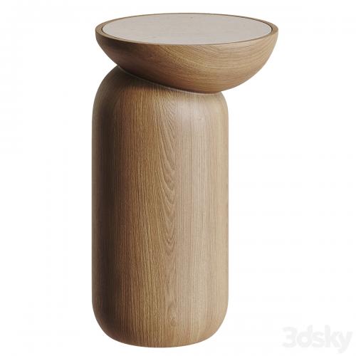 Mezcalitos Set Contemporary White Oak Limestone Side Table by SinCa Design