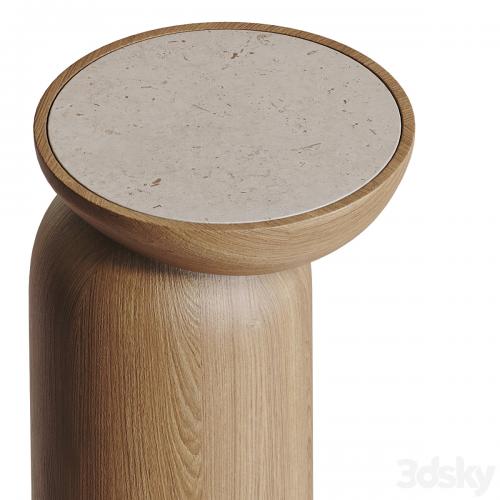 Mezcalitos Set Contemporary White Oak Limestone Side Table by SinCa Design