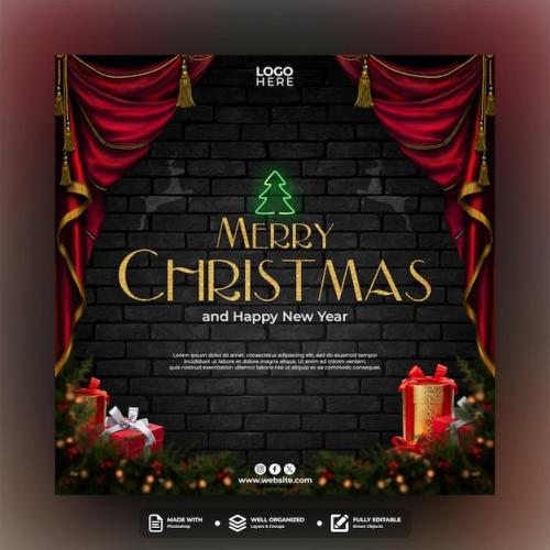 Merry Christmas Social Media Post Template Design