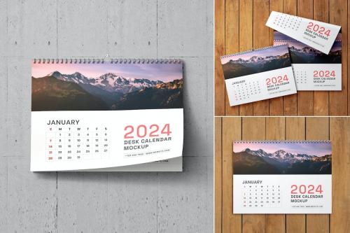 Spiral Desk Calendar PSD Mockup Set