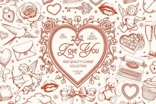 Love You Valentine's Day Collection Vintage Hearts